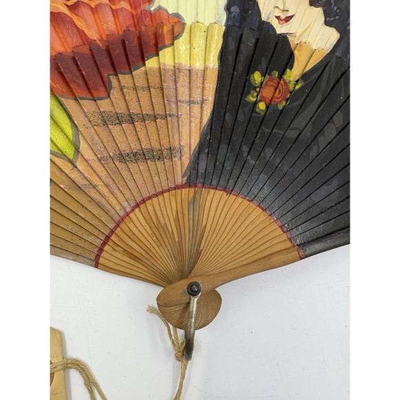 Antique Spanish Hand Painted Wood- Paper Hand Folding Fan main image 9